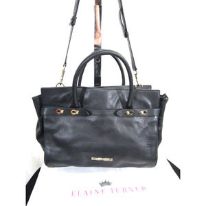 EUC! Elaine Turner Large Black Leather Crossbody Satchel Handbag
